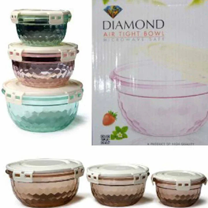 3 Pcs Acrylic Diamond Air Tight Bowls