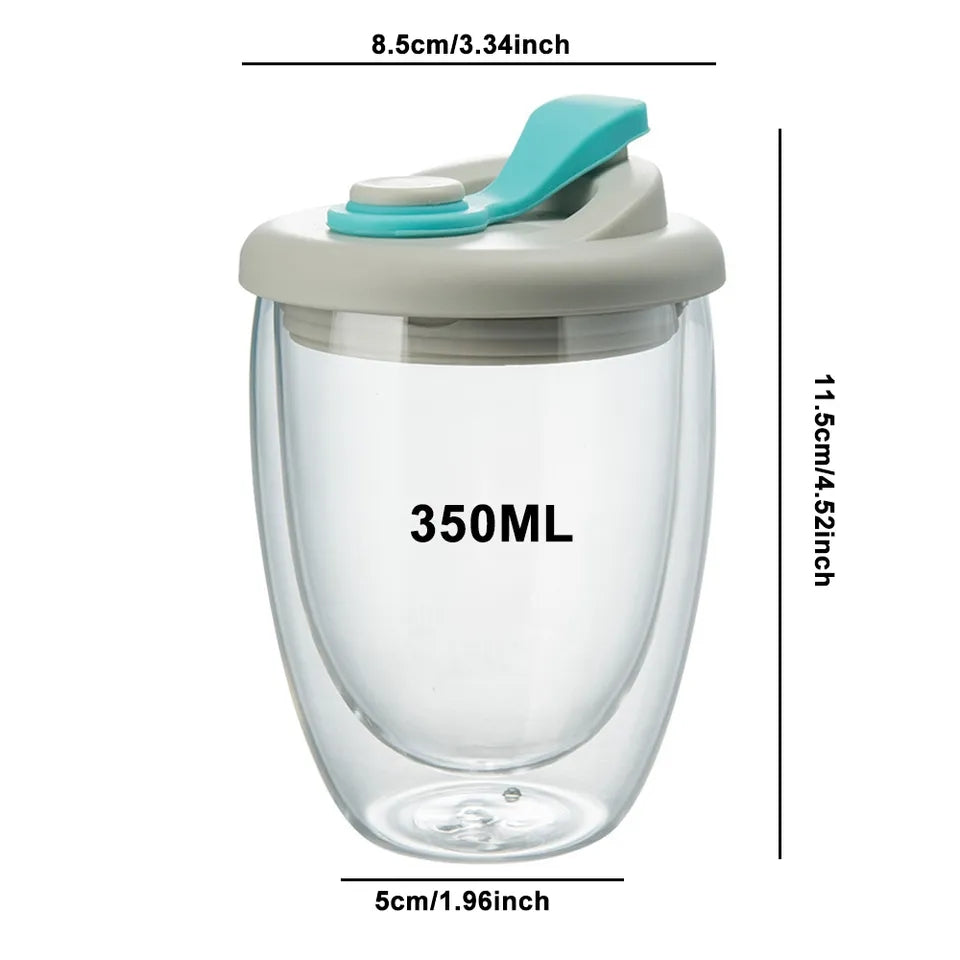 Dual Layer Travel Glass Mug With Lid