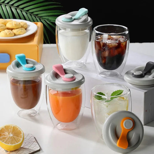 Dual Layer Travel Glass Mug With Lid