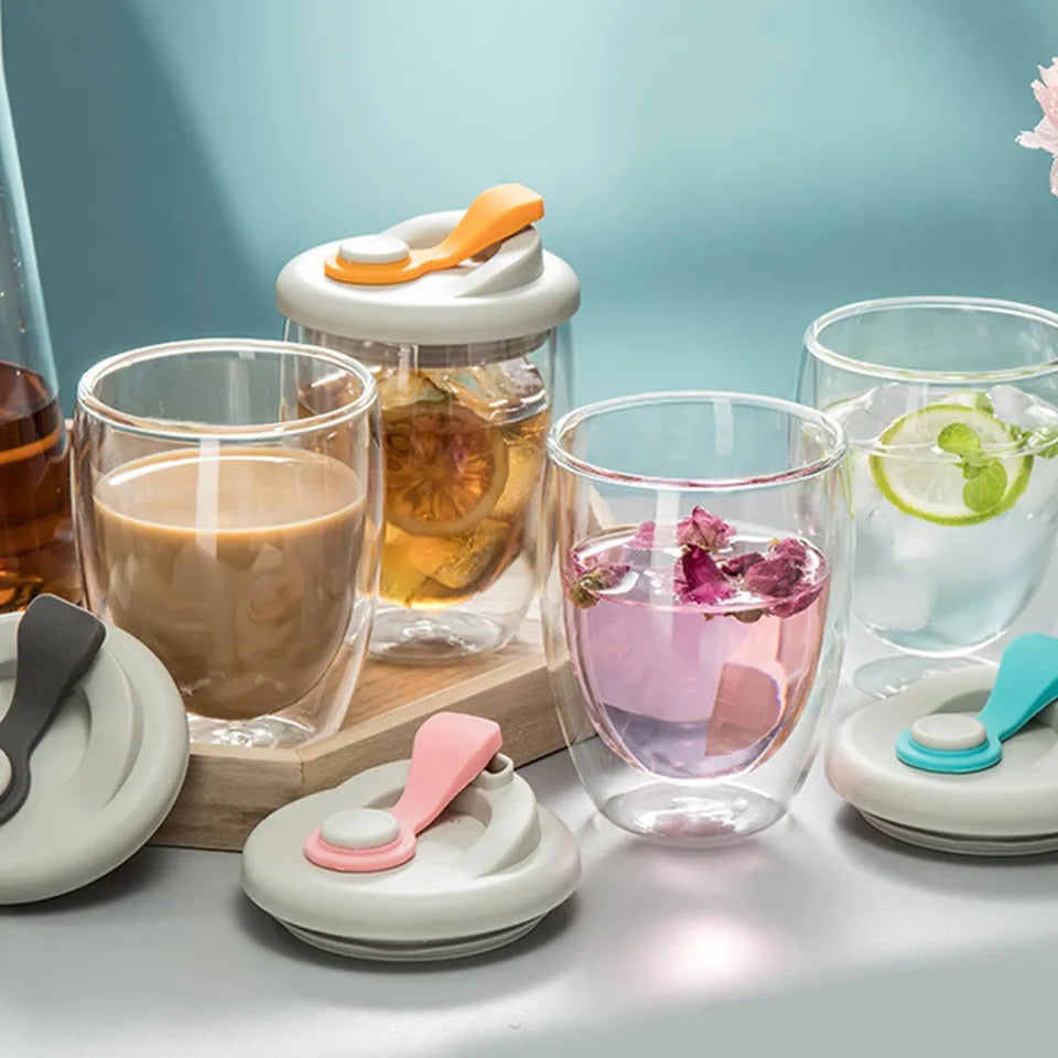 Dual Layer Travel Glass Mug With Lid
