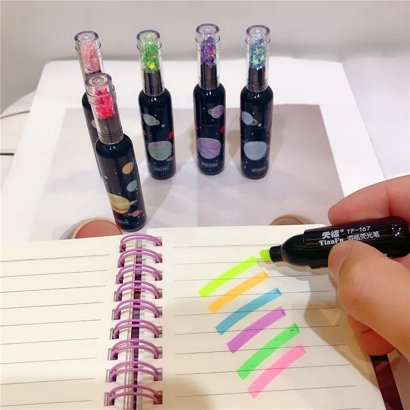 6 Pcs Bottle Shape Mini Highlighter