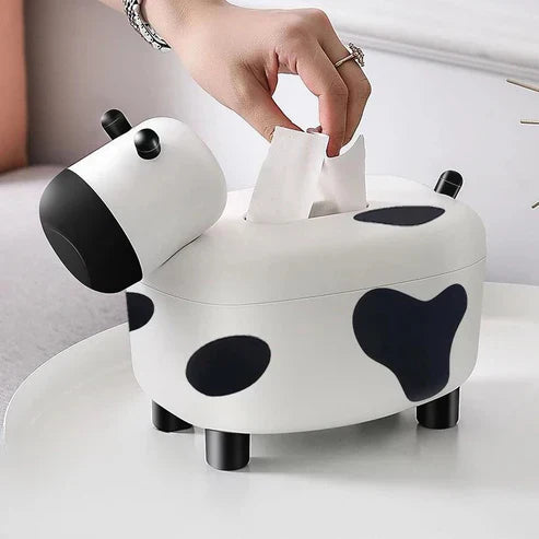 Cow Tissue Box With Toothpick Holder