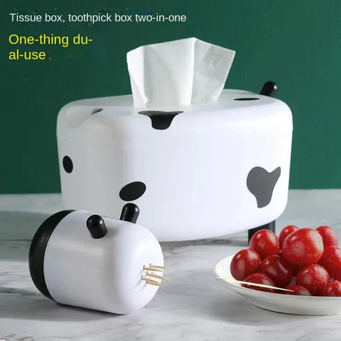 Cow Tissue Box With Toothpick Holder