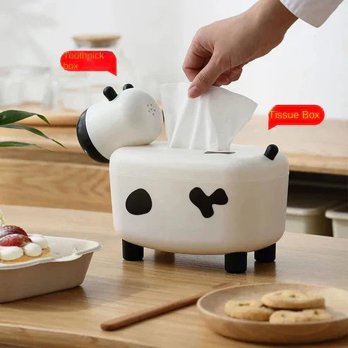 Cow Tissue Box With Toothpick Holder