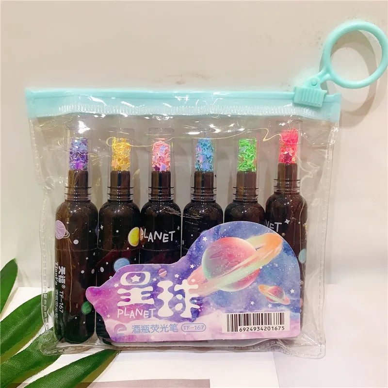 6 Pcs Bottle Shape Mini Highlighter