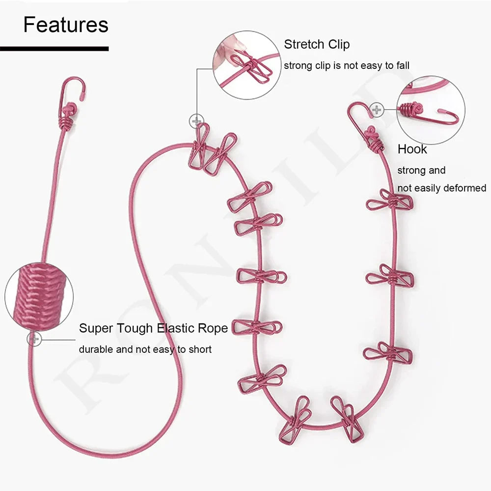 Portable Clothesline With 12 Clip