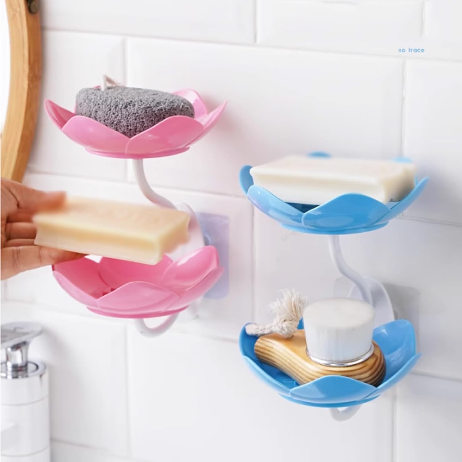 Self Adhesive Double Layer Flower Soap Tray