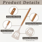 12pcs Non-Stick Silicone Kitchen Utensil Set with Wooden Handles