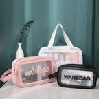 3-Piece Clear Travel Toiletry Bag Set – PVC Waterproof Makeup Pouch (Random Color Set)