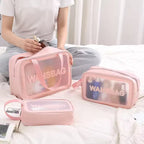 3-Piece Clear Travel Toiletry Bag Set – PVC Waterproof Makeup Pouch (Random Color Set)