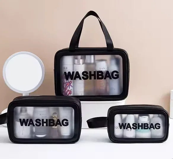3-Piece Clear Travel Toiletry Bag Set – PVC Waterproof Makeup Pouch (Random Color Set)