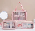 3-Piece Clear Travel Toiletry Bag Set – PVC Waterproof Makeup Pouch (Random Color Set)