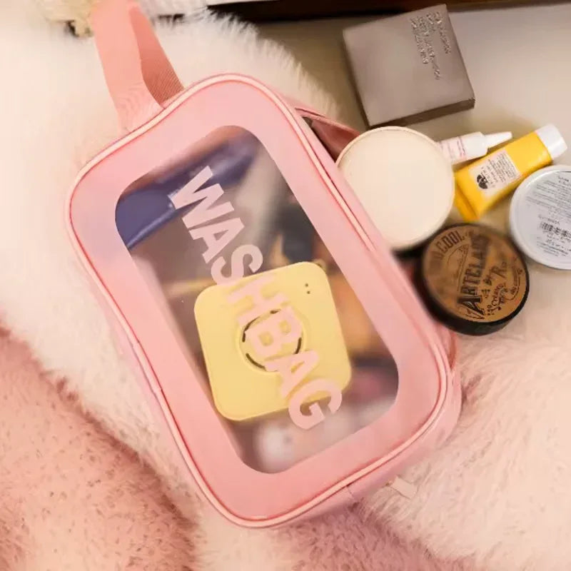 3-Piece Clear Travel Toiletry Bag Set – PVC Waterproof Makeup Pouch (Random Color Set)