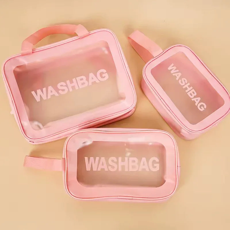 3-Piece Clear Travel Toiletry Bag Set – PVC Waterproof Makeup Pouch (Random Color Set)