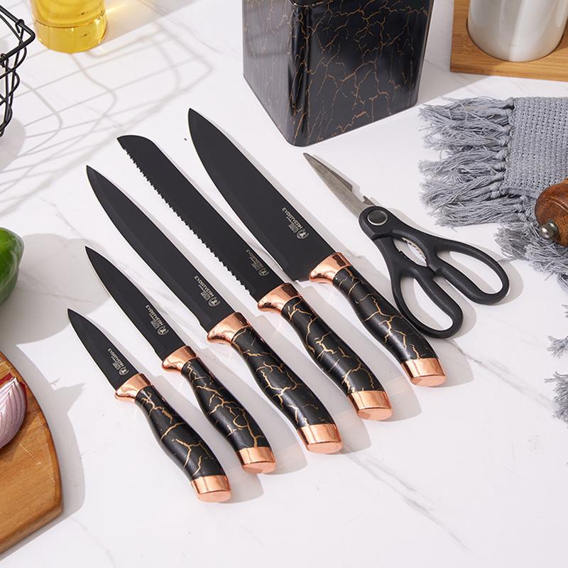 Marble Pattern 7 Pcs Knife & Sharpener Set