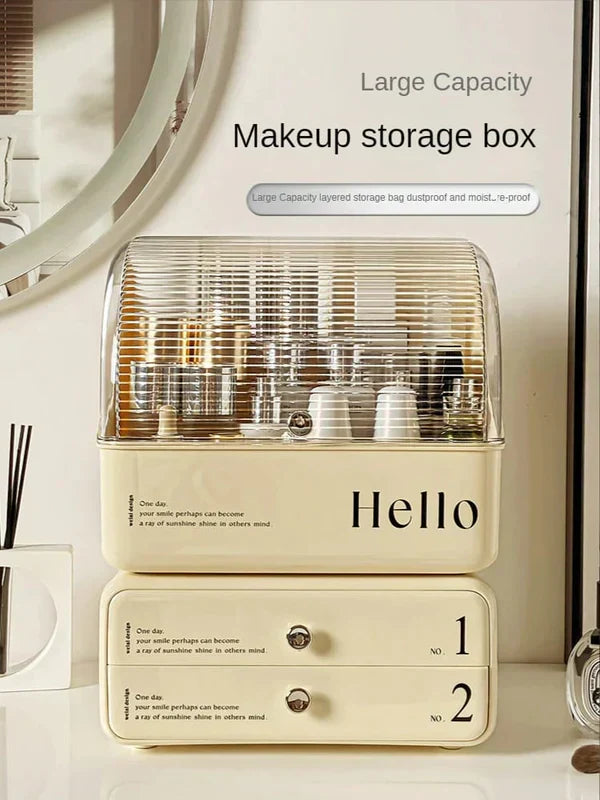 Stylish Cosmetic Organizer with Dual Shelves and Brush Holder