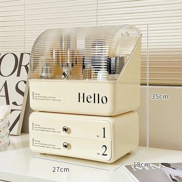 Stylish Cosmetic Organizer with Dual Shelves and Brush Holder