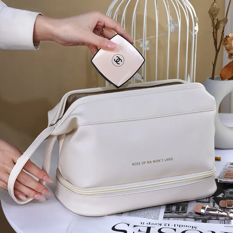 PU Leather Travel Makeup Bag - Stylish & Spacious
