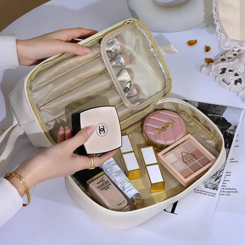 PU Leather Travel Makeup Bag - Stylish & Spacious