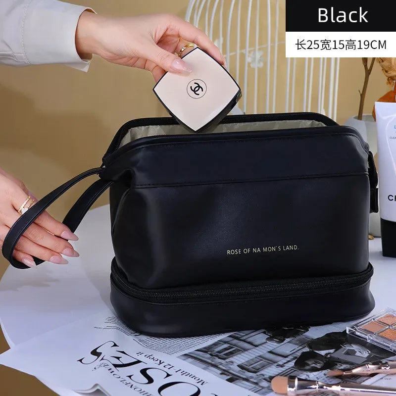 PU Leather Travel Makeup Bag - Stylish & Spacious