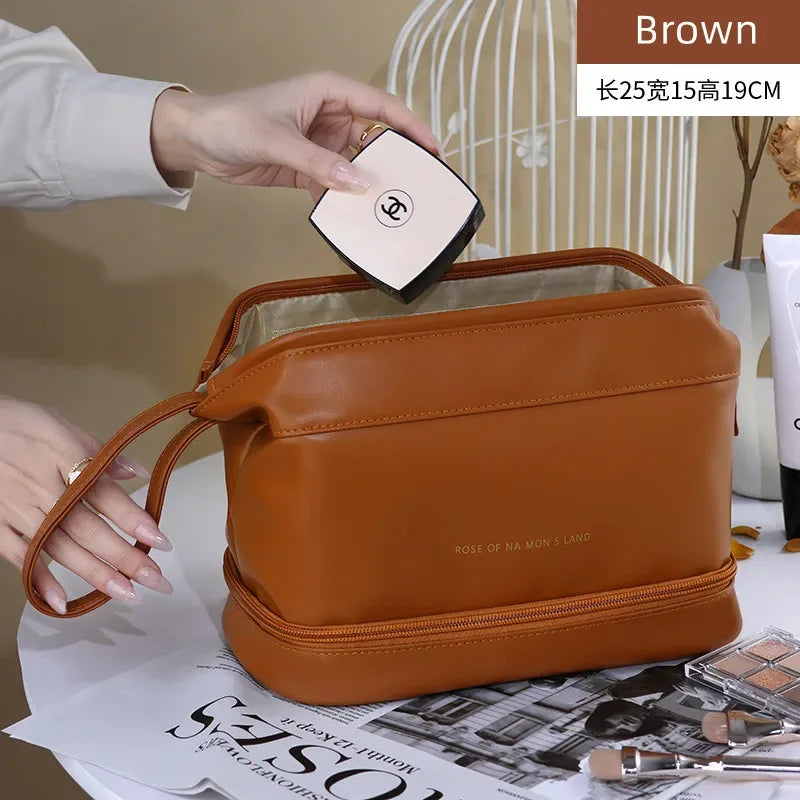 PU Leather Travel Makeup Bag - Stylish & Spacious