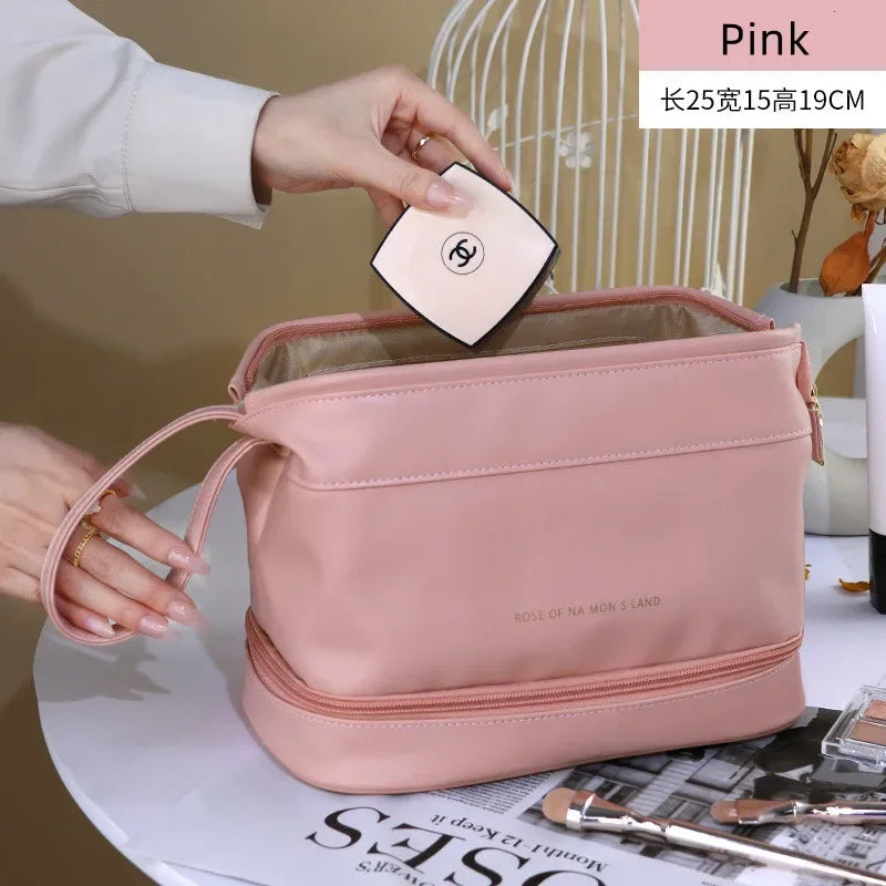 PU Leather Travel Makeup Bag - Stylish & Spacious